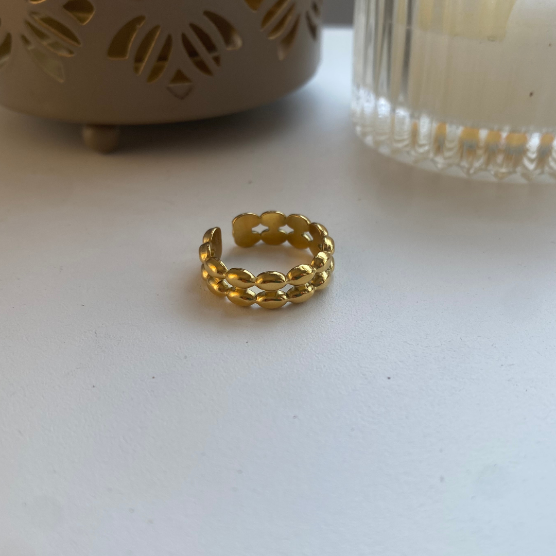 ANILLO DOBLE ACERO DORADO