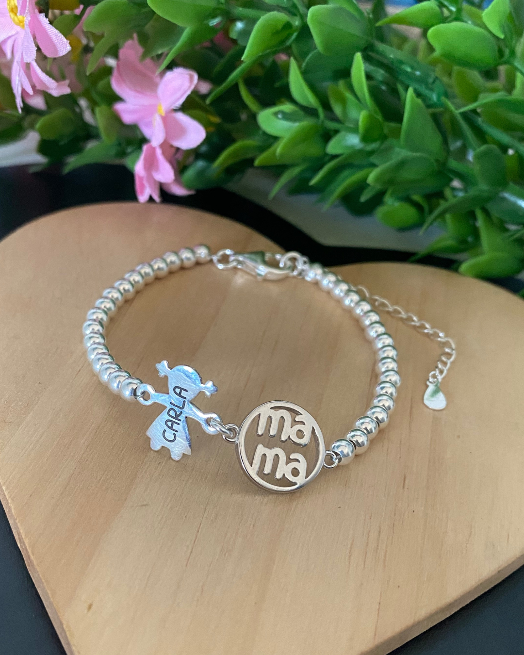 PULSERA BOLAS MAMÁ PLATA LEY