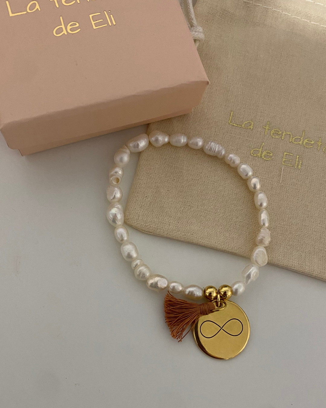 PULSERA PERLAS ACERO BAÑO ORO