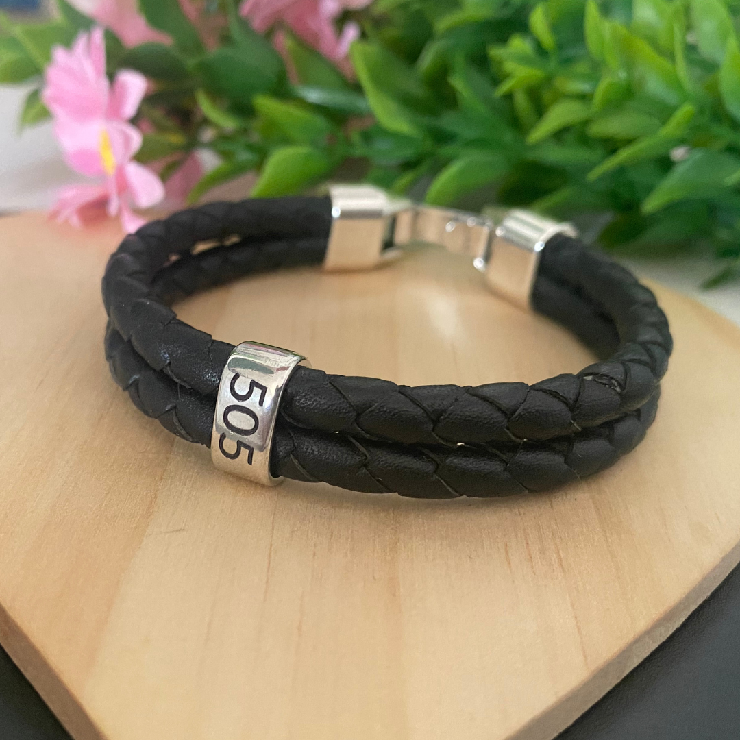 PULSERA CUERO REDONDO BAÑO PLATA