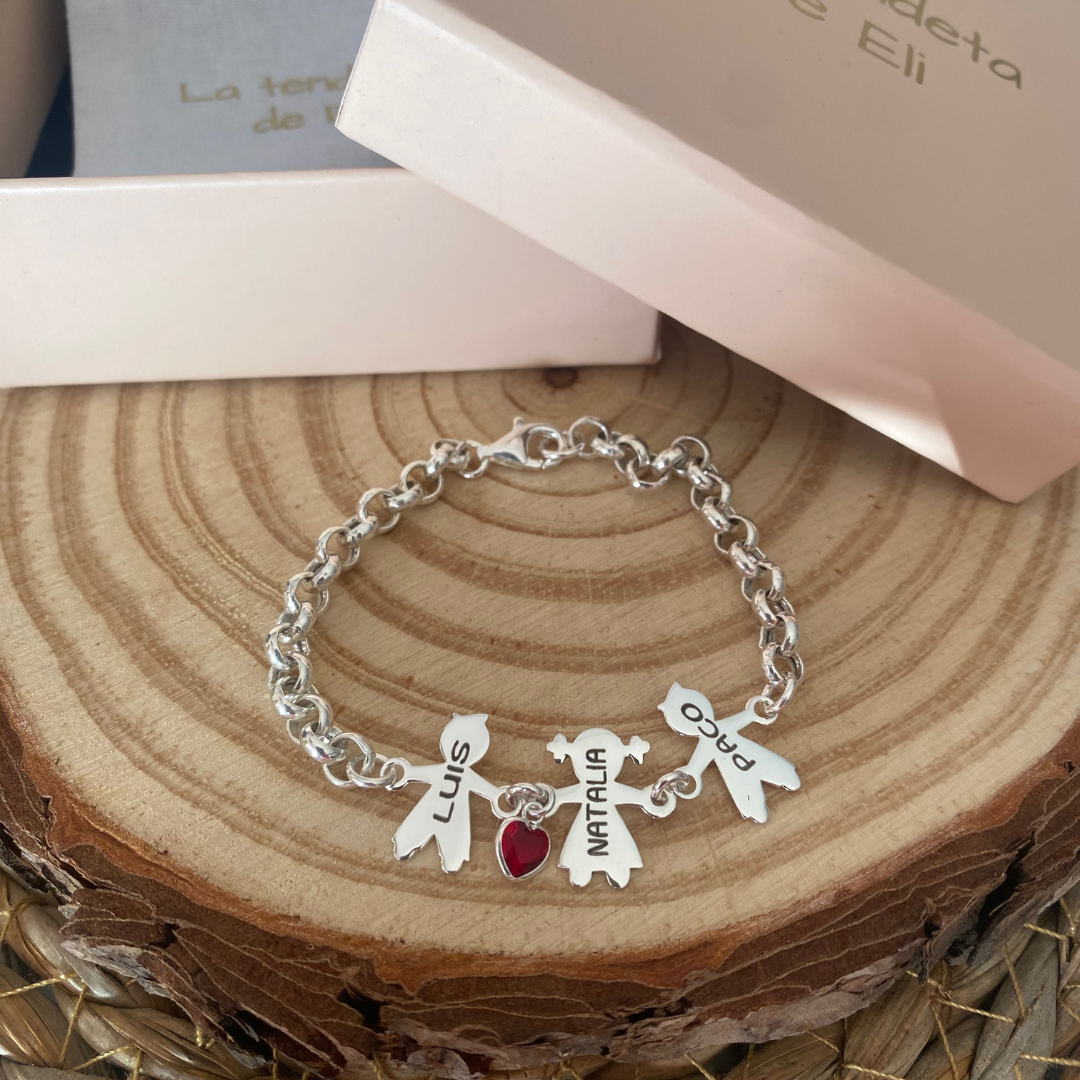 PULSERA MAMÁ NIÑOS PLATA DE LEY