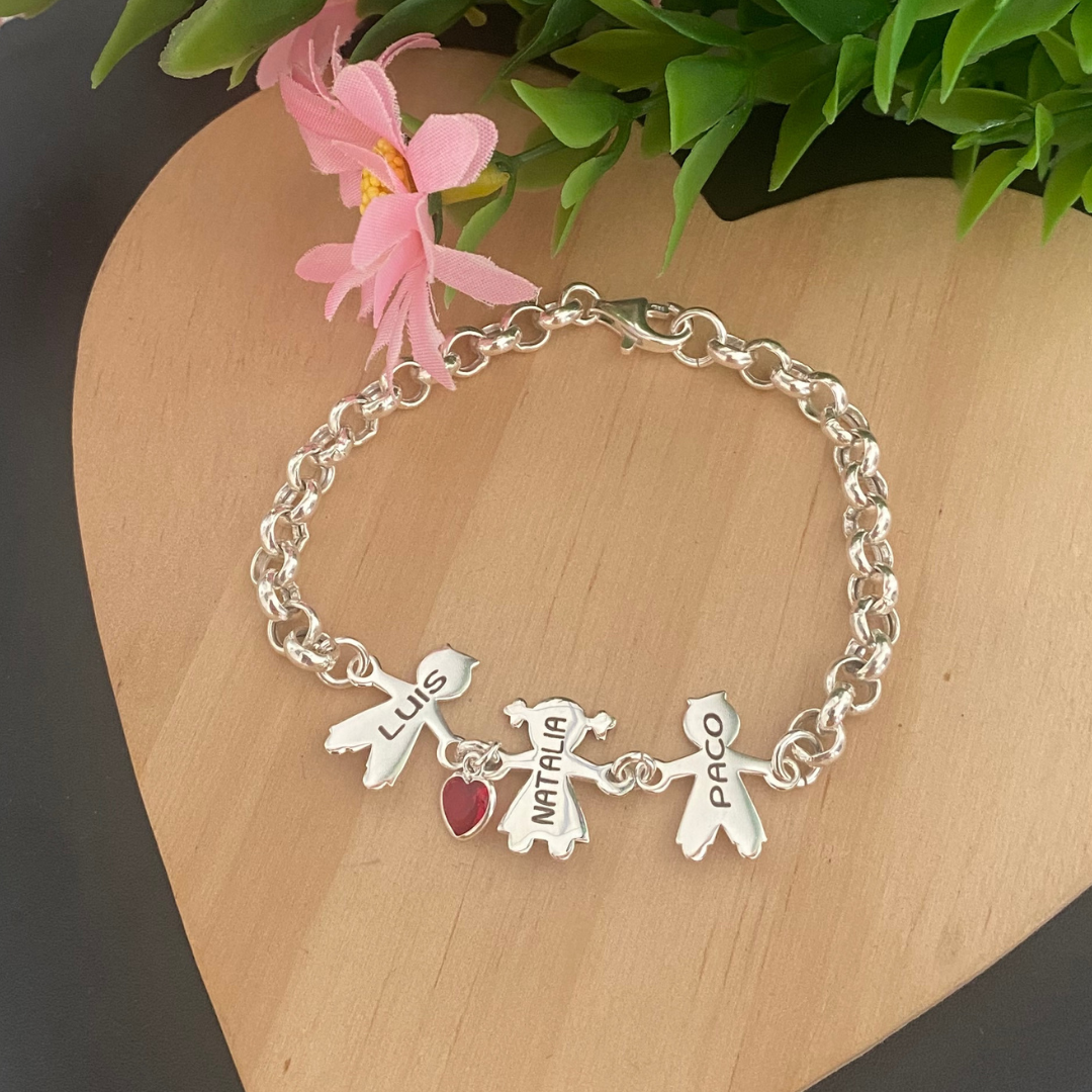 PULSERA MAMÁ NIÑOS PLATA DE LEY