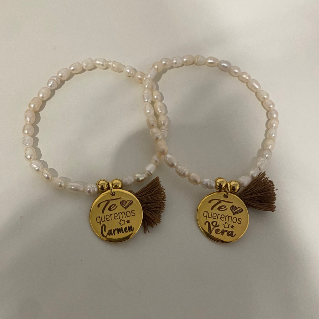 PULSERA PERLAS ACERO BAÑO ORO