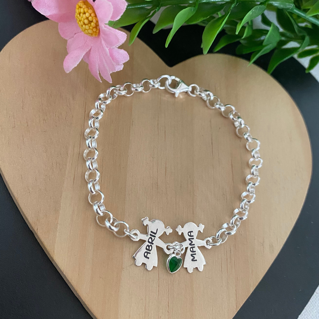 PULSERA MAMÁ NIÑOS PLATA DE LEY