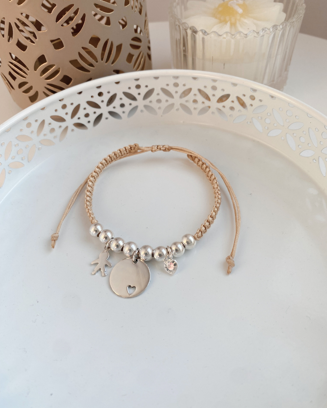 PULSERA DE HILO CON COLGANTES PLATA DE LEY