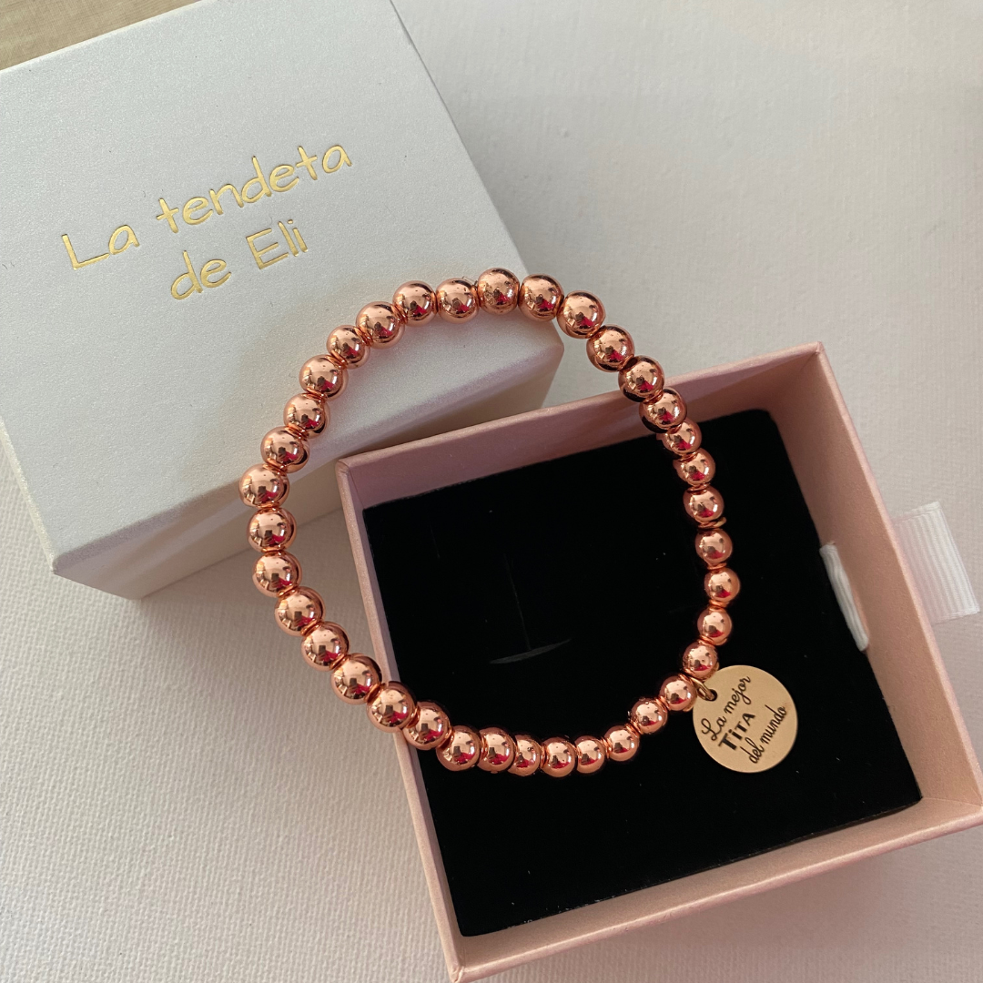 PULSERA BOLAS ORO ROSA