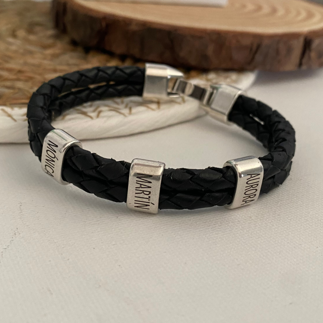 PULSERA CUERO REDONDO BAÑO PLATA