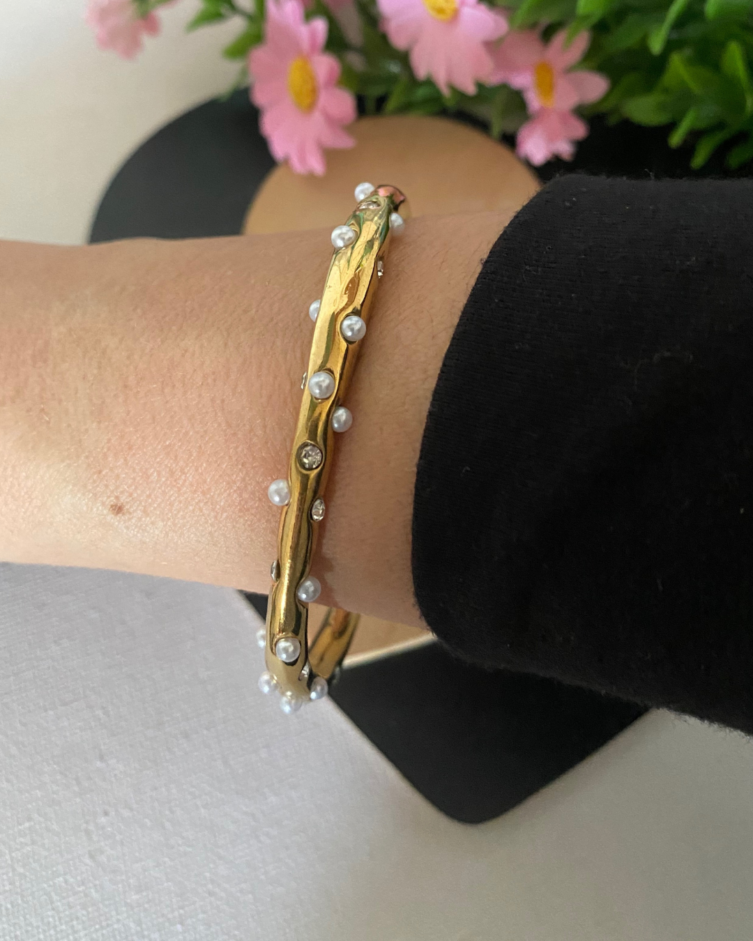 BRAZALETE ACERO INOXIDABLE CON PERLAS