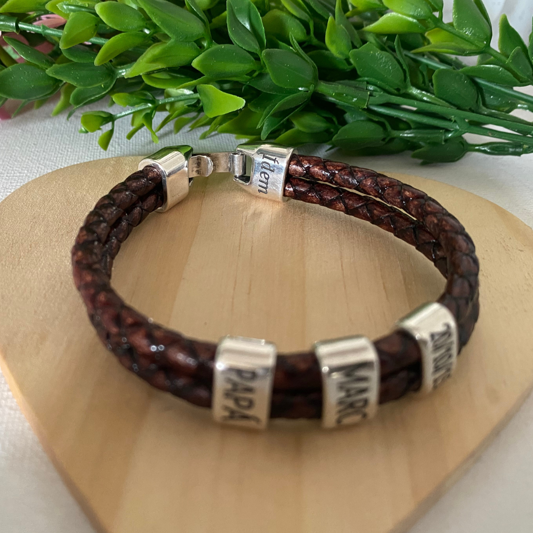 PULSERA CUERO REDONDO BAÑO PLATA