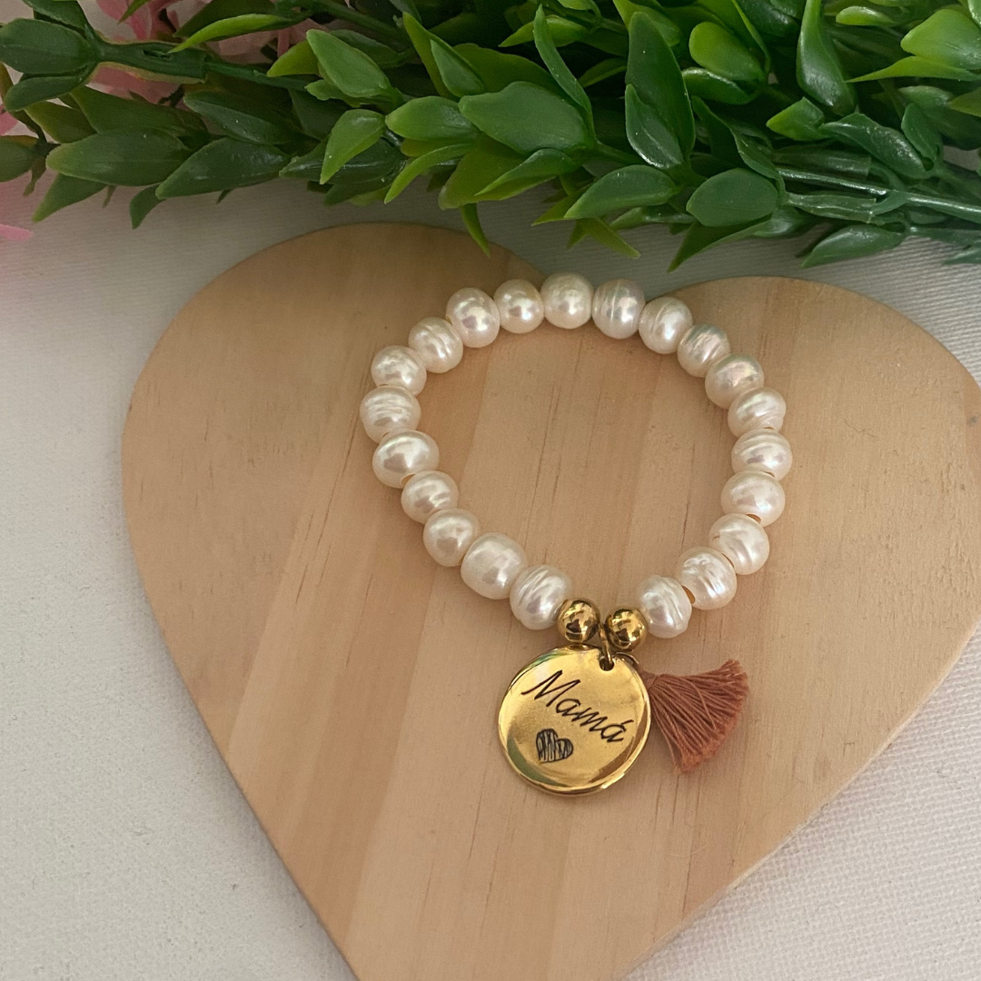 PULSERA PERLAS ACERO BAÑO ORO