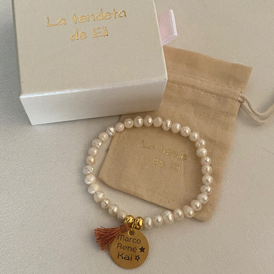PULSERA PERLAS ACERO BAÑO ORO