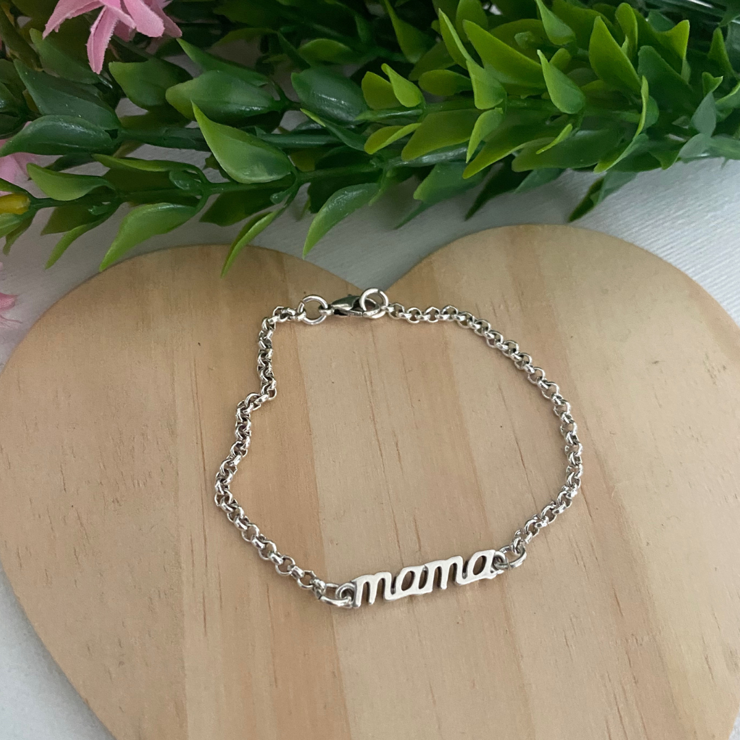 PULSERA MAMÁ INICIAL BAÑO PLATA