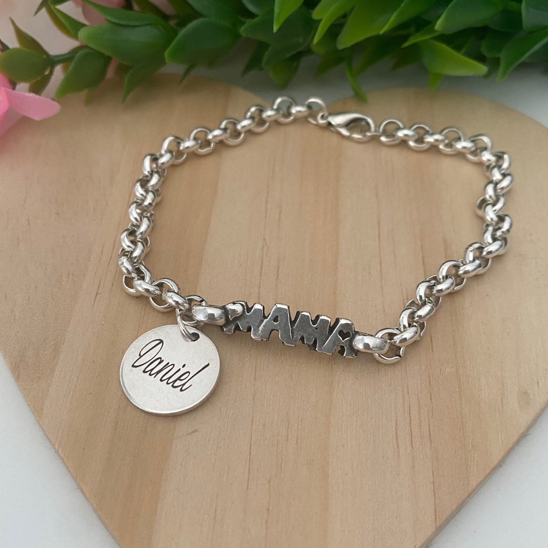 PULSERA MAMÁ NOMBRE BAÑO PLATA