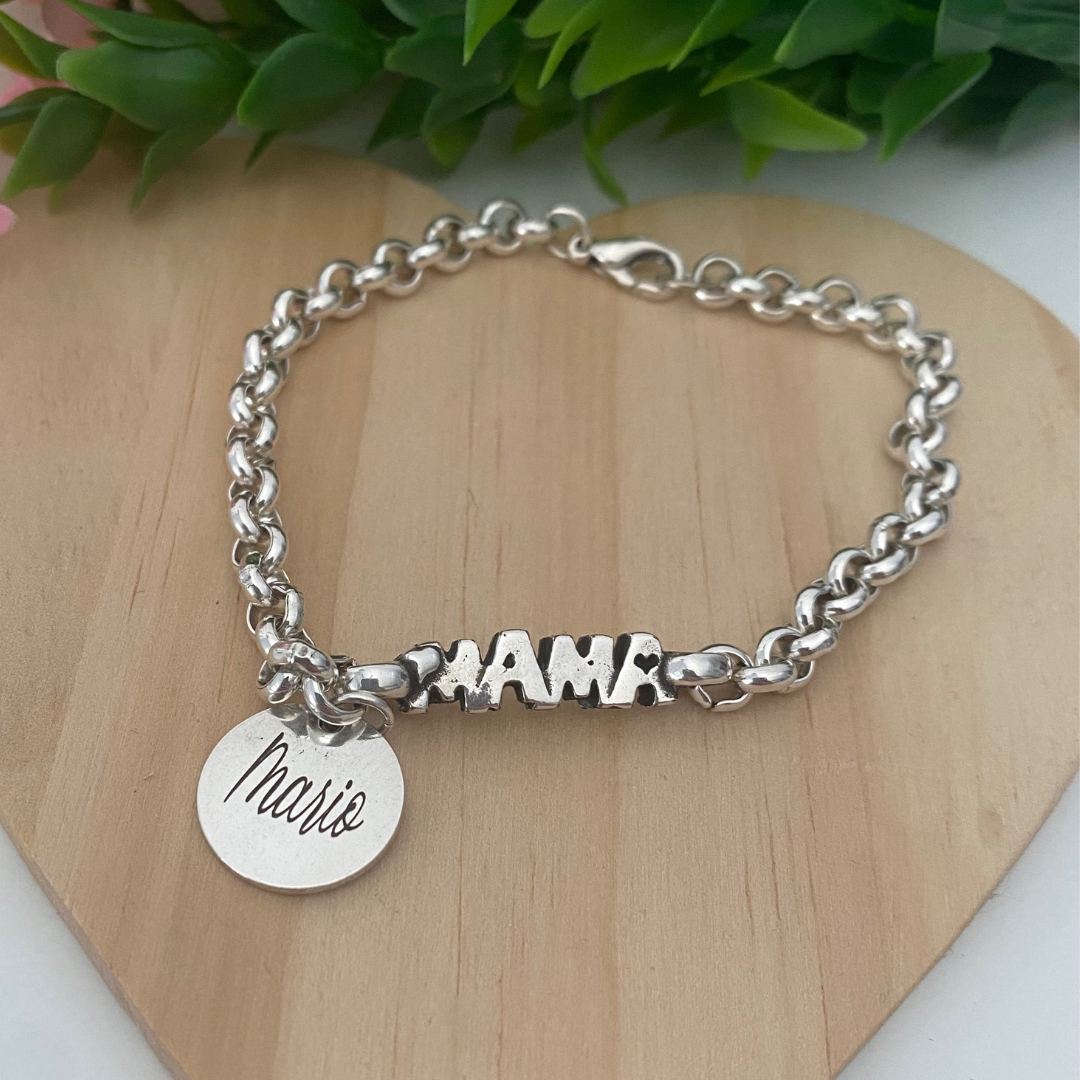 PULSERA MAMÁ NOMBRE BAÑO PLATA