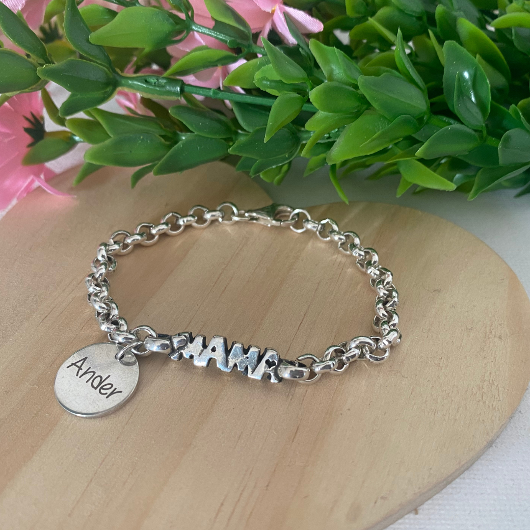 PULSERA MAMÁ NOMBRE BAÑO PLATA