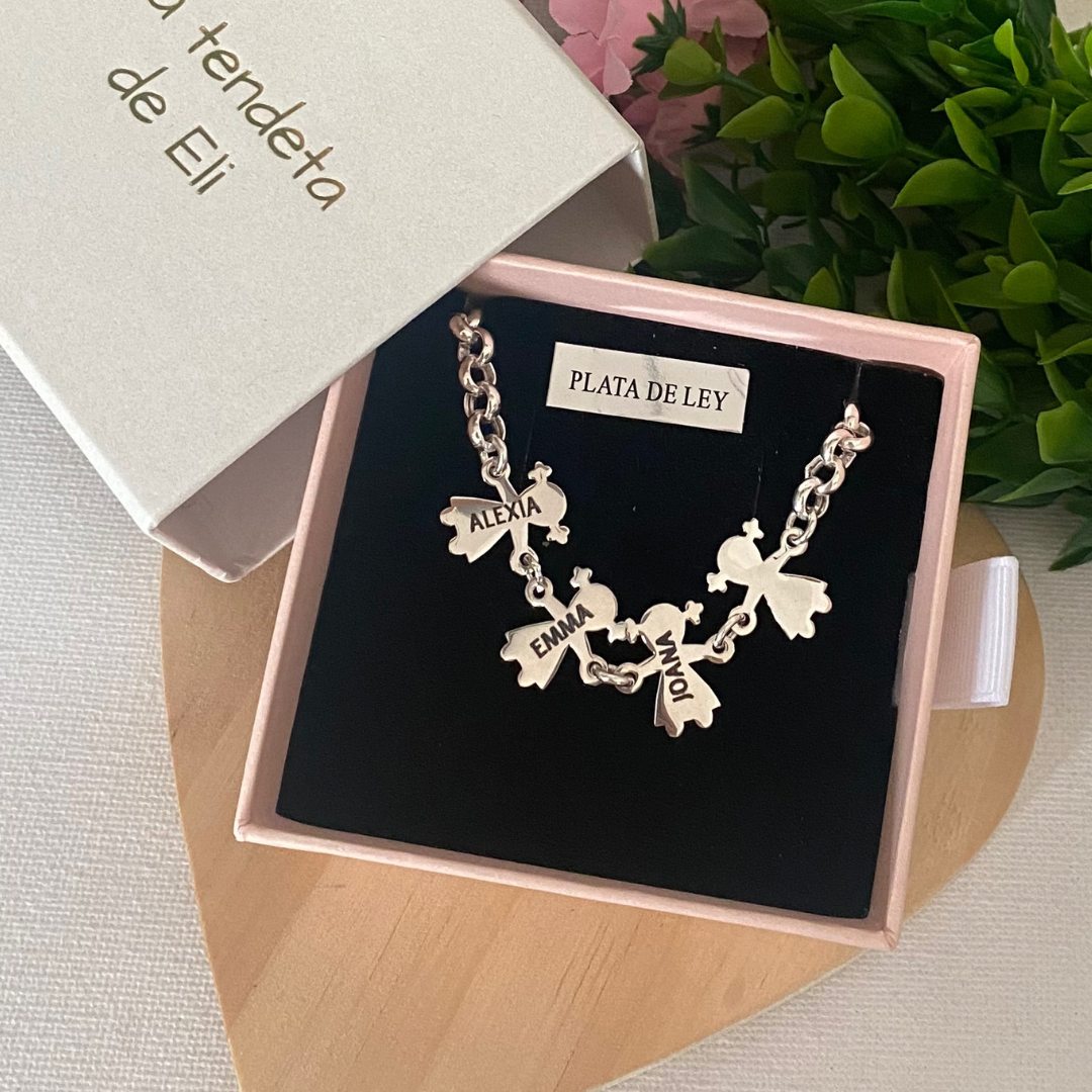 PULSERA MAMÁ NIÑOS PLATA DE LEY