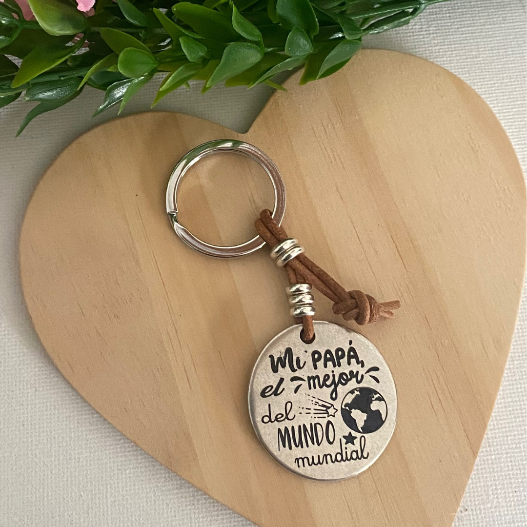 LLAVERO REDONDO CUERO BAÑO PLATA