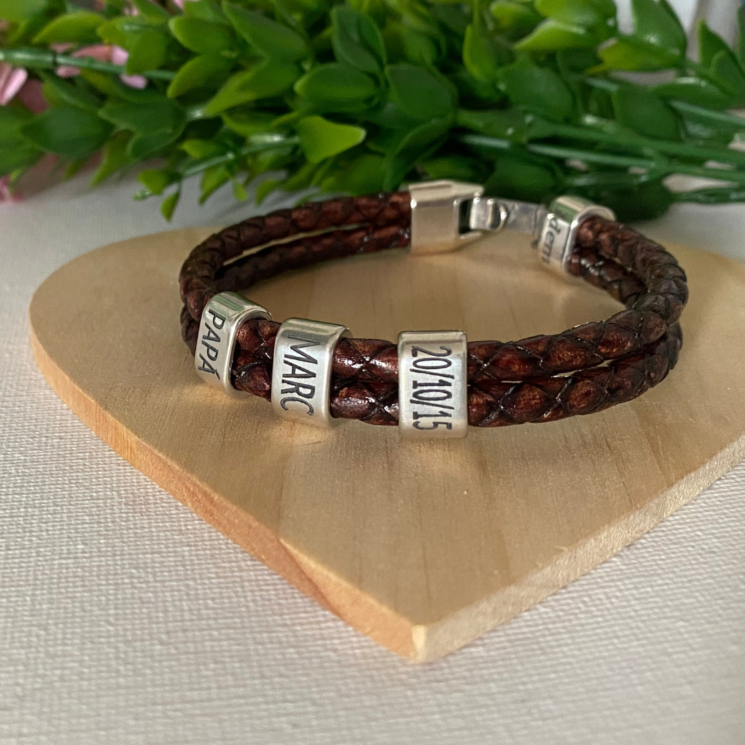 PULSERA CUERO REDONDO BAÑO PLATA