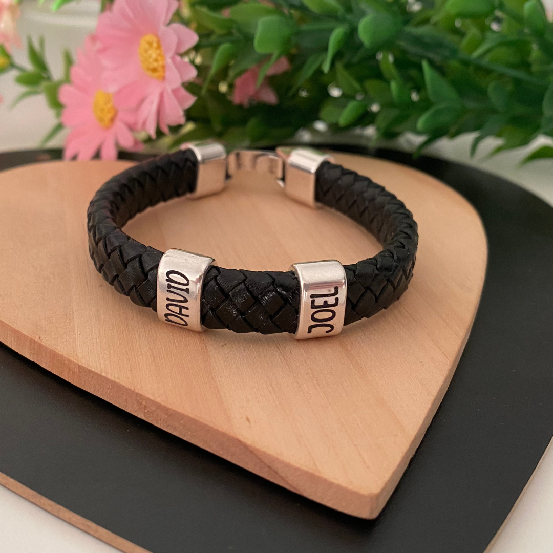 PULSERA CUERO PLANO BAÑO PLATA