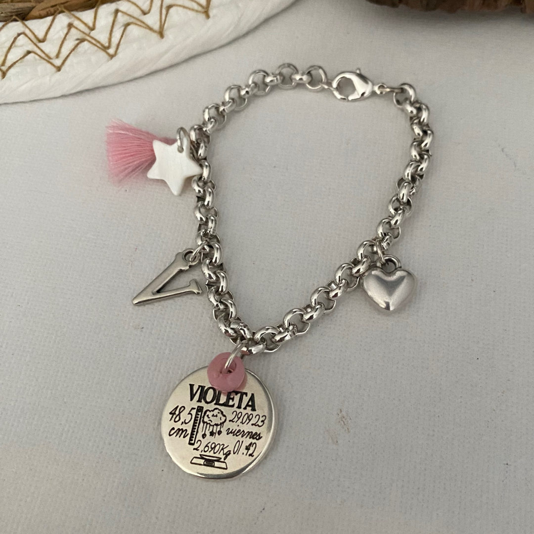 PULSERA NATALICIO BAÑO PLATA