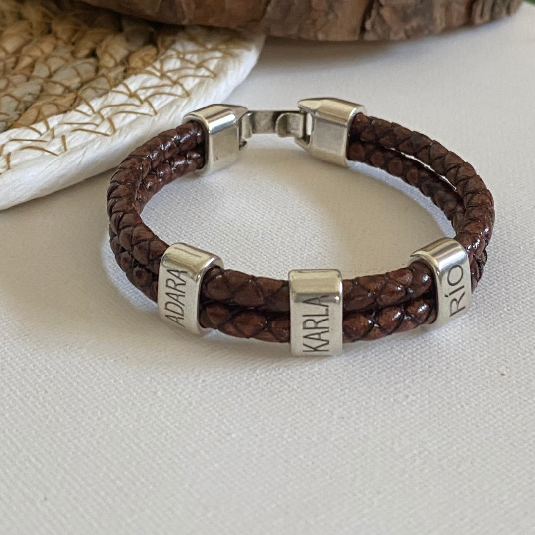 PULSERA CUERO REDONDO BAÑO PLATA