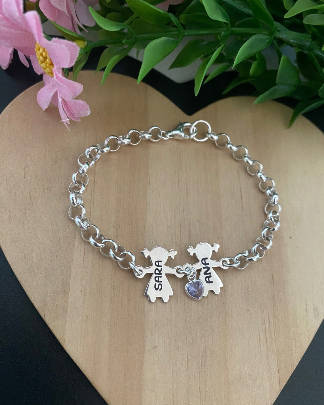 PULSERA MAMÁ NIÑOS PLATA DE LEY