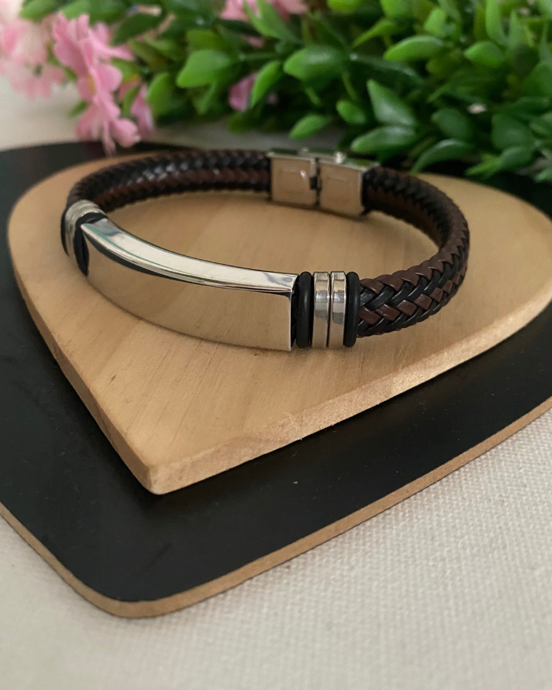 PULSERA CUERO TRENZADO ACERO