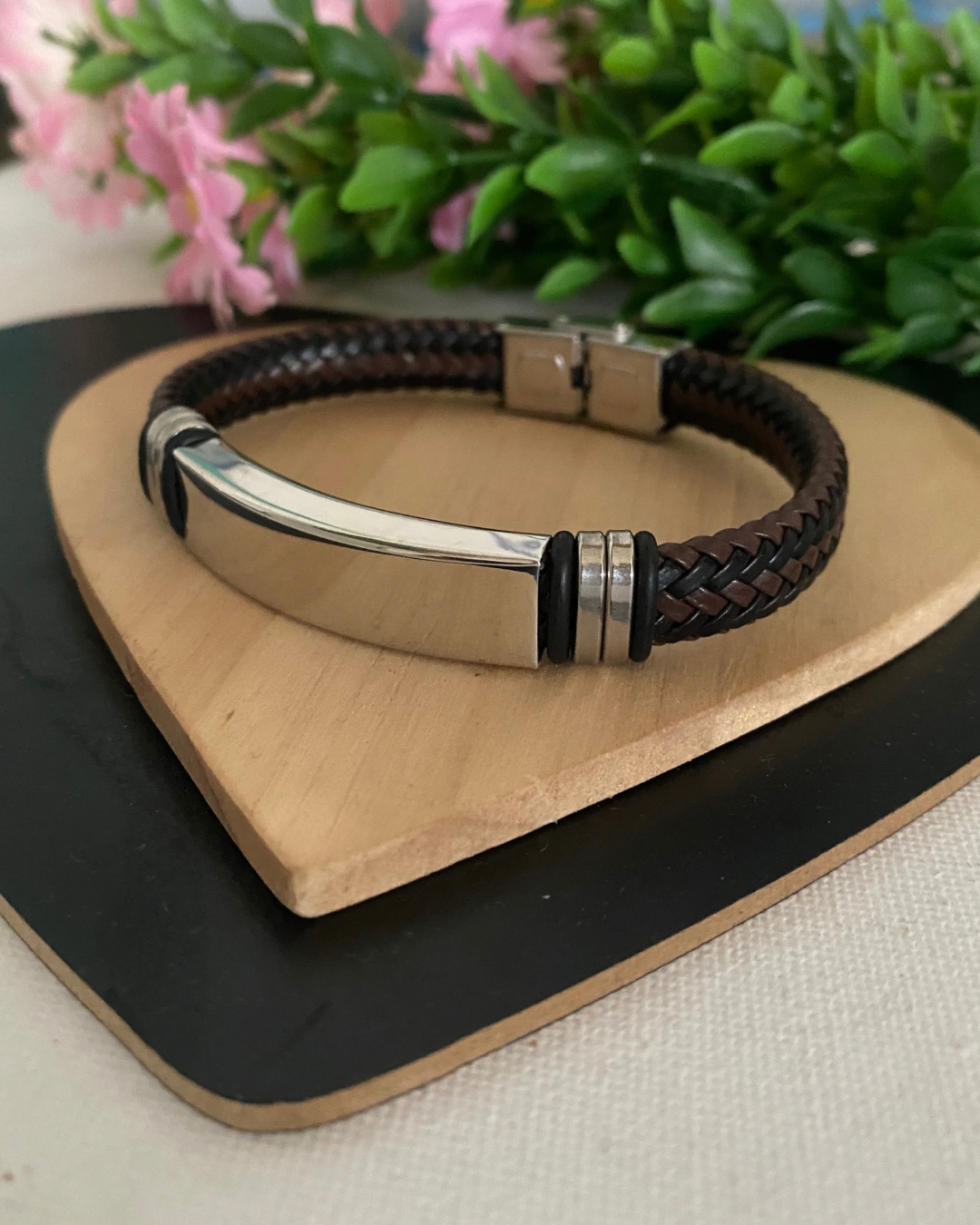 PULSERA CUERO TRENZADO ACERO