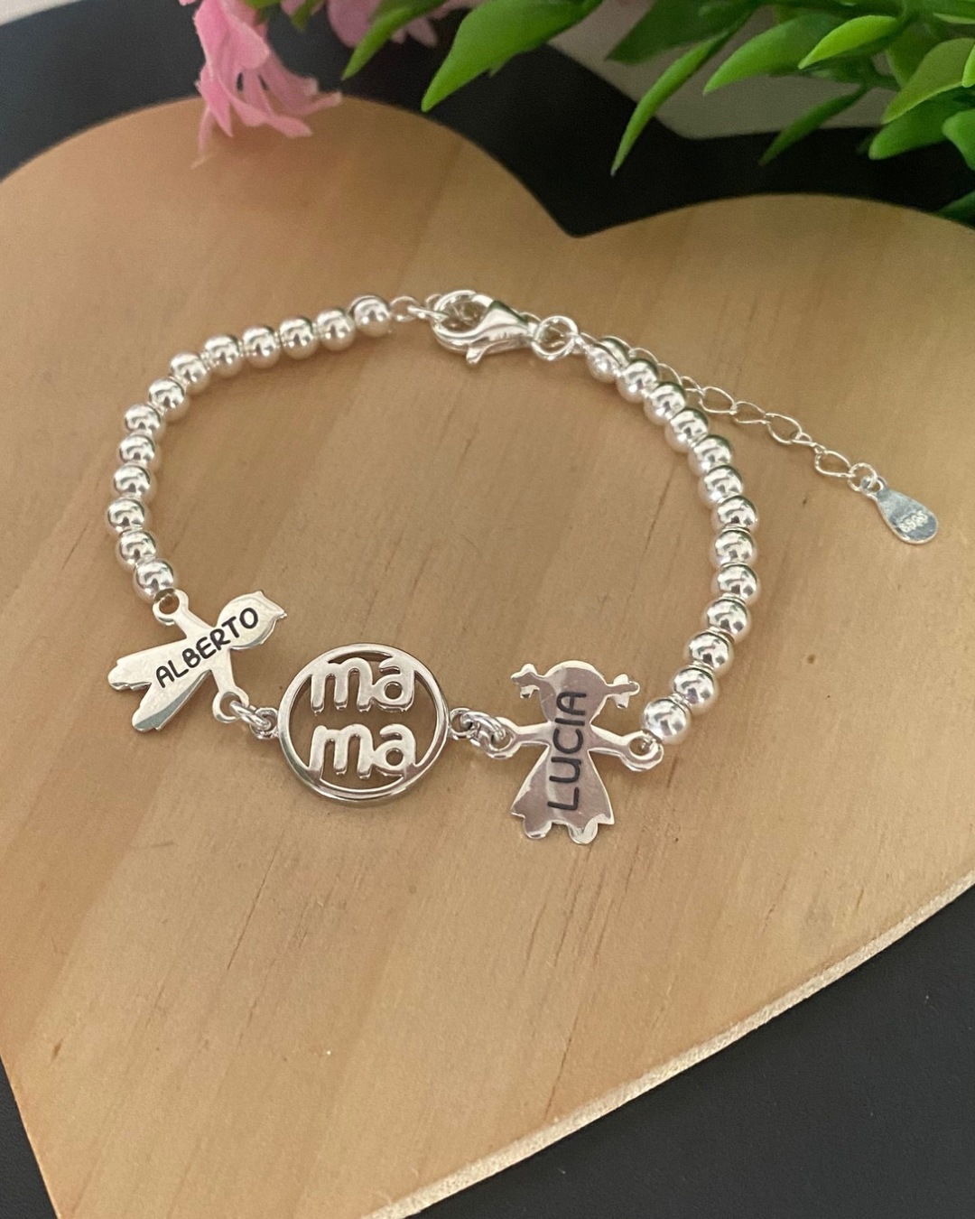 PULSERA BOLAS MAMÁ PLATA LEY