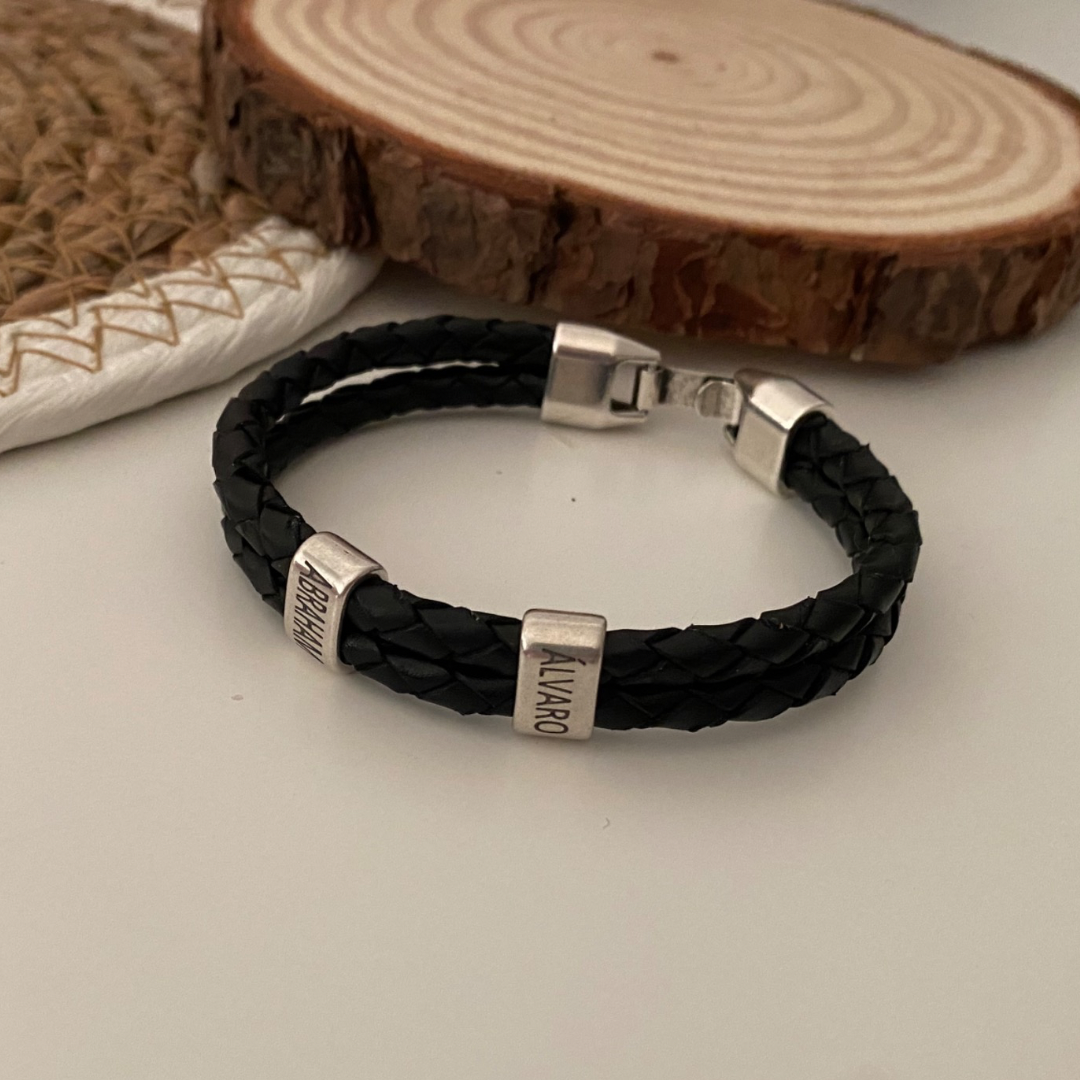 PULSERA CUERO REDONDO BAÑO PLATA