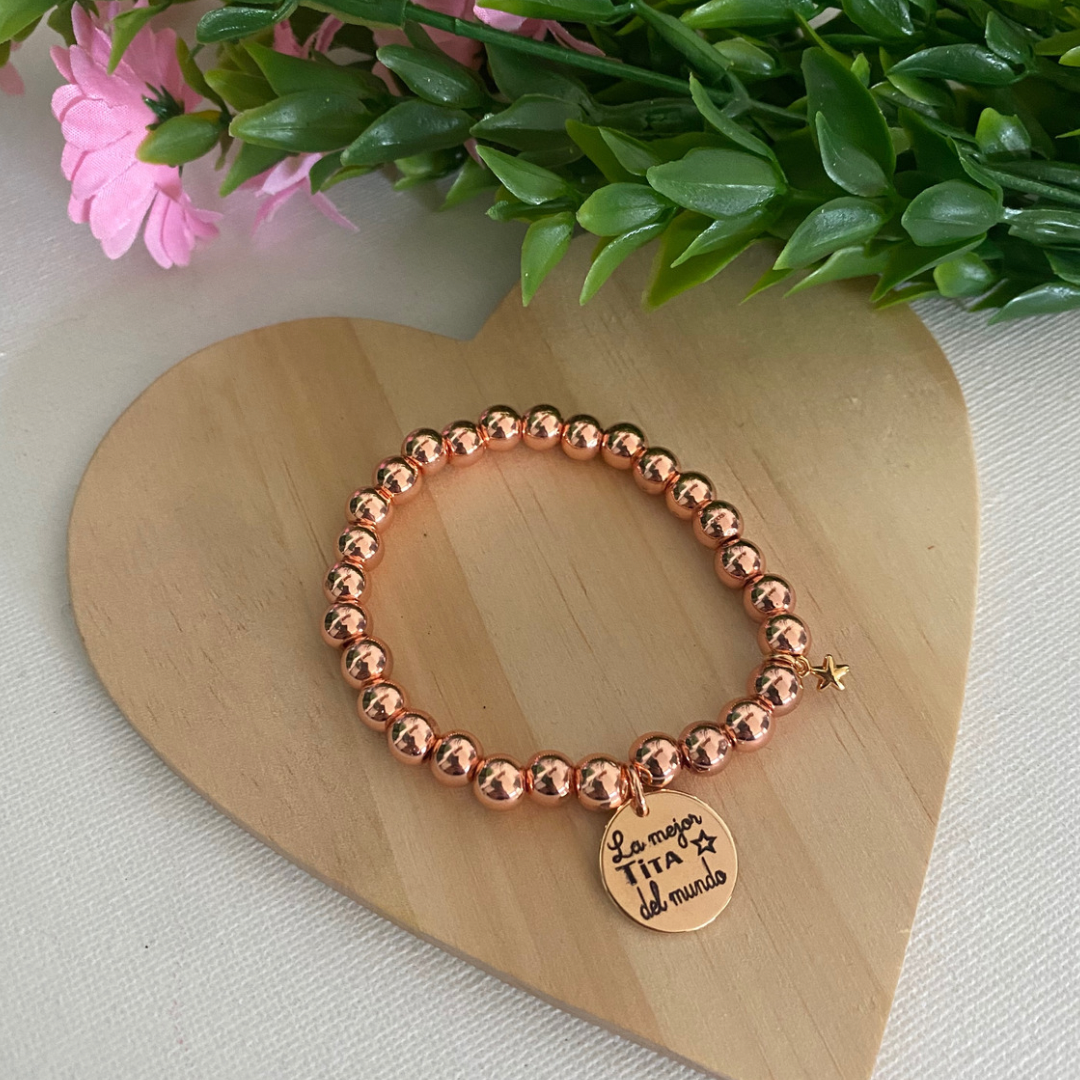 PULSERA BOLAS ORO ROSA