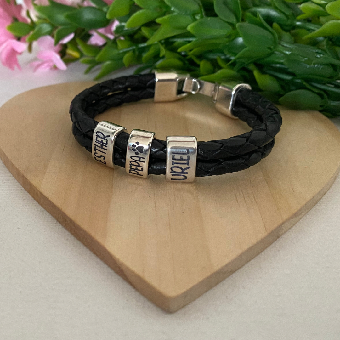 PULSERA CUERO REDONDO BAÑO PLATA