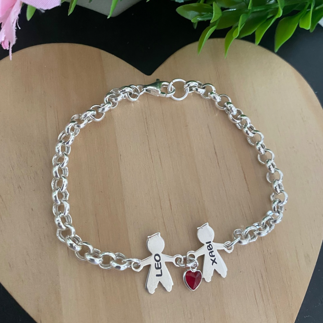 PULSERA MAMÁ NIÑOS PLATA LEY