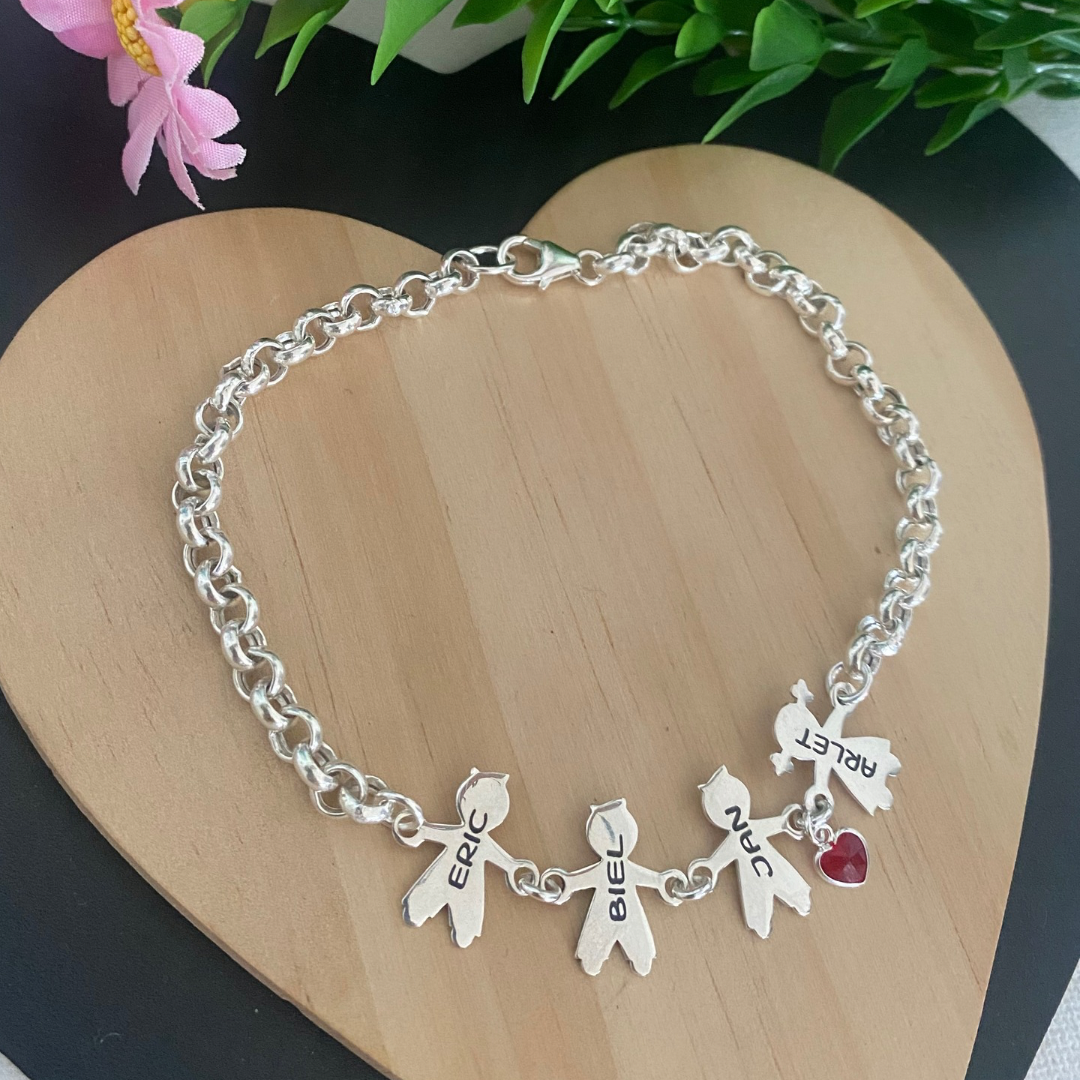 PULSERA MAMÁ NIÑOS PLATA DE LEY