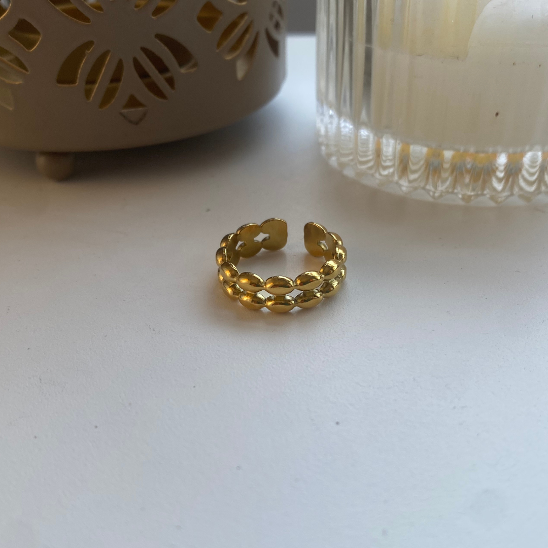 ANILLO DOBLE ACERO DORADO