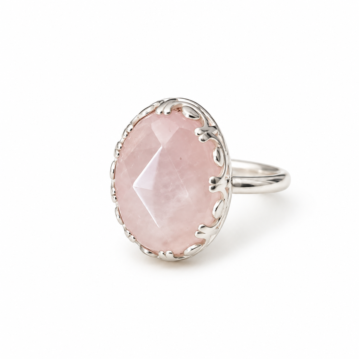 Anillo Piedra Cuarzo Rosa Plata de Ley