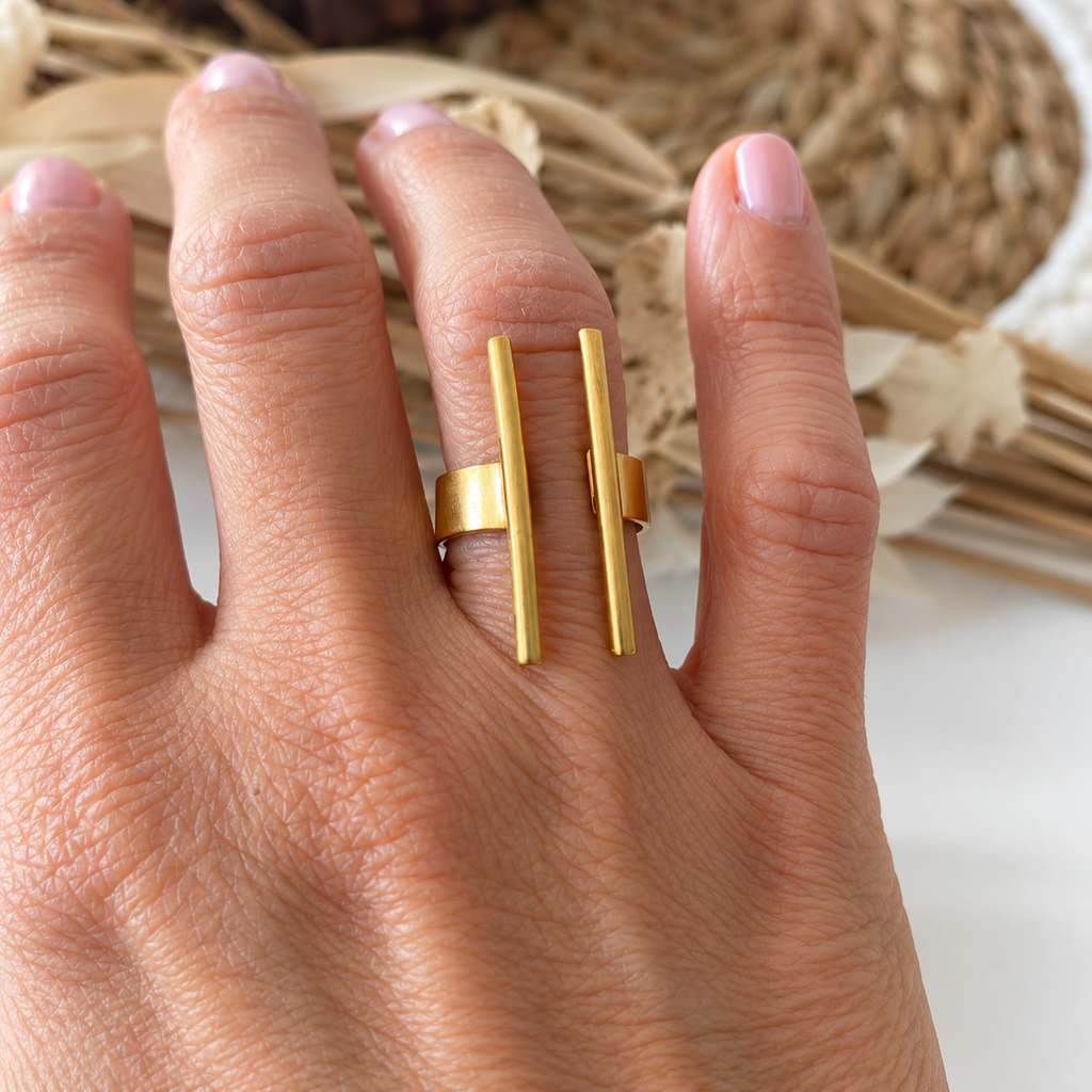 Anillo Barras Latón Baño Oro