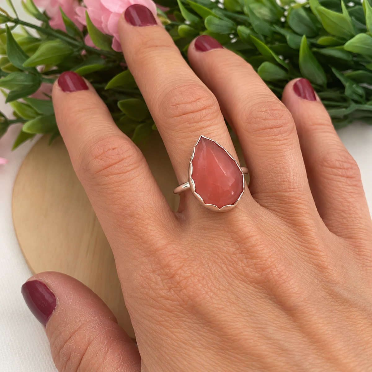 Anillo Piedra Natural Lágrima Plata de Ley