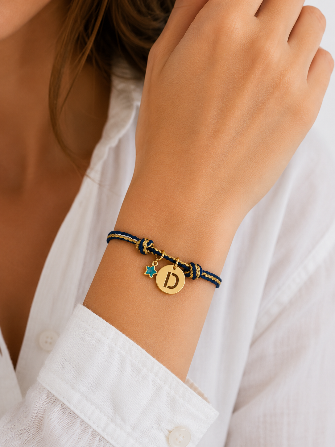 Pulsera Personalizada con Inicial y Estrella – Plata de Ley 925 Chapada en Oro