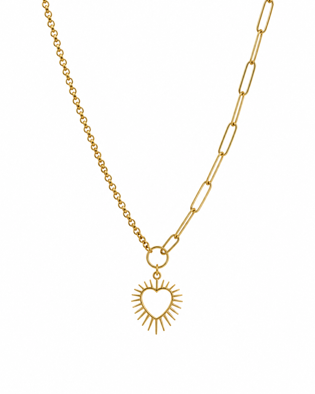 Collar Corazón Rayos de Sol - Acero