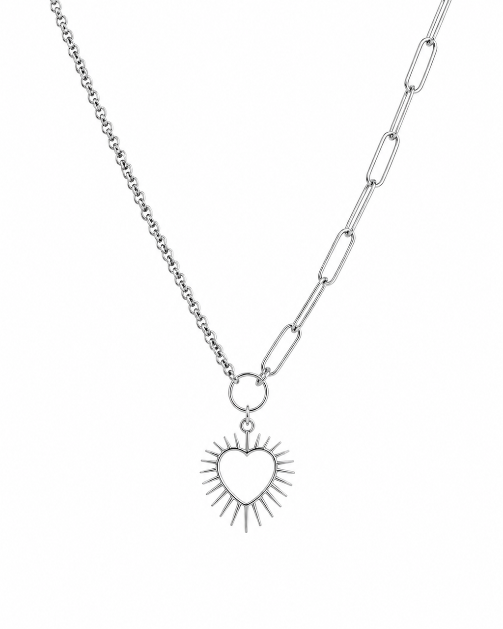 Collar Corazón Rayos de Sol - Acero
