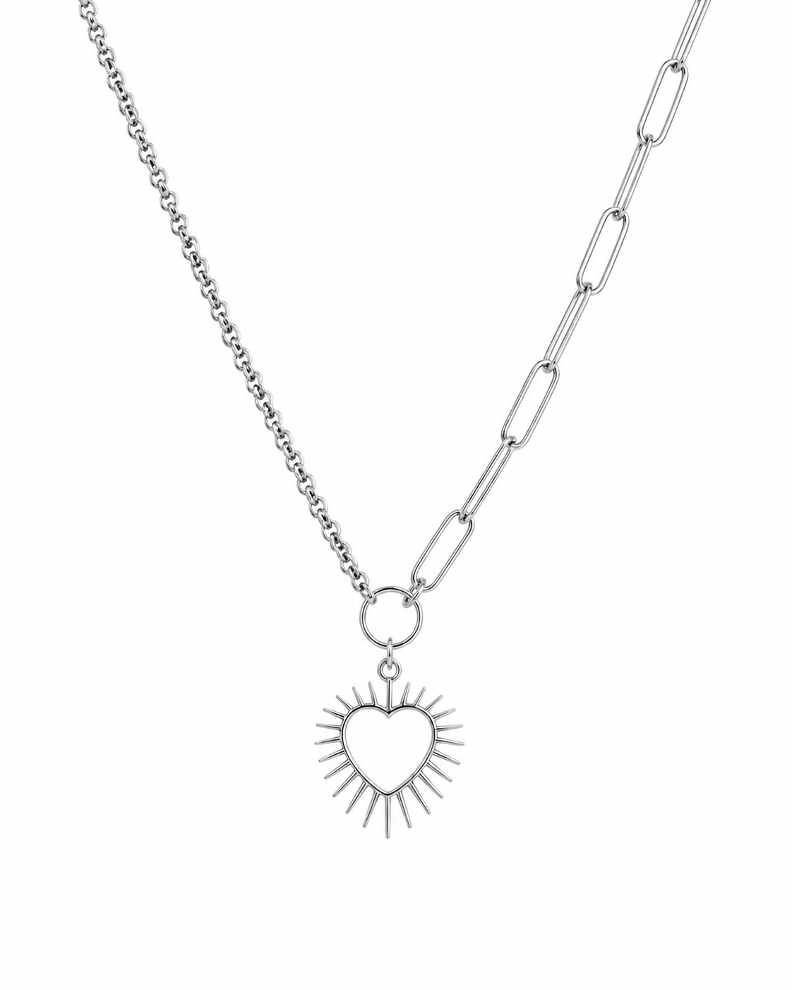 Collar Corazón Rayos de Sol - Acero