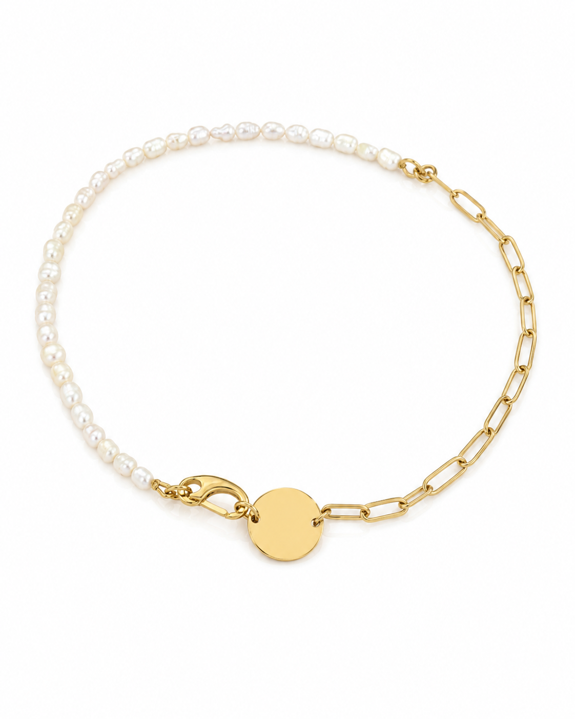 Collar Personalizado Perla & Eslabón - Acero baño oro