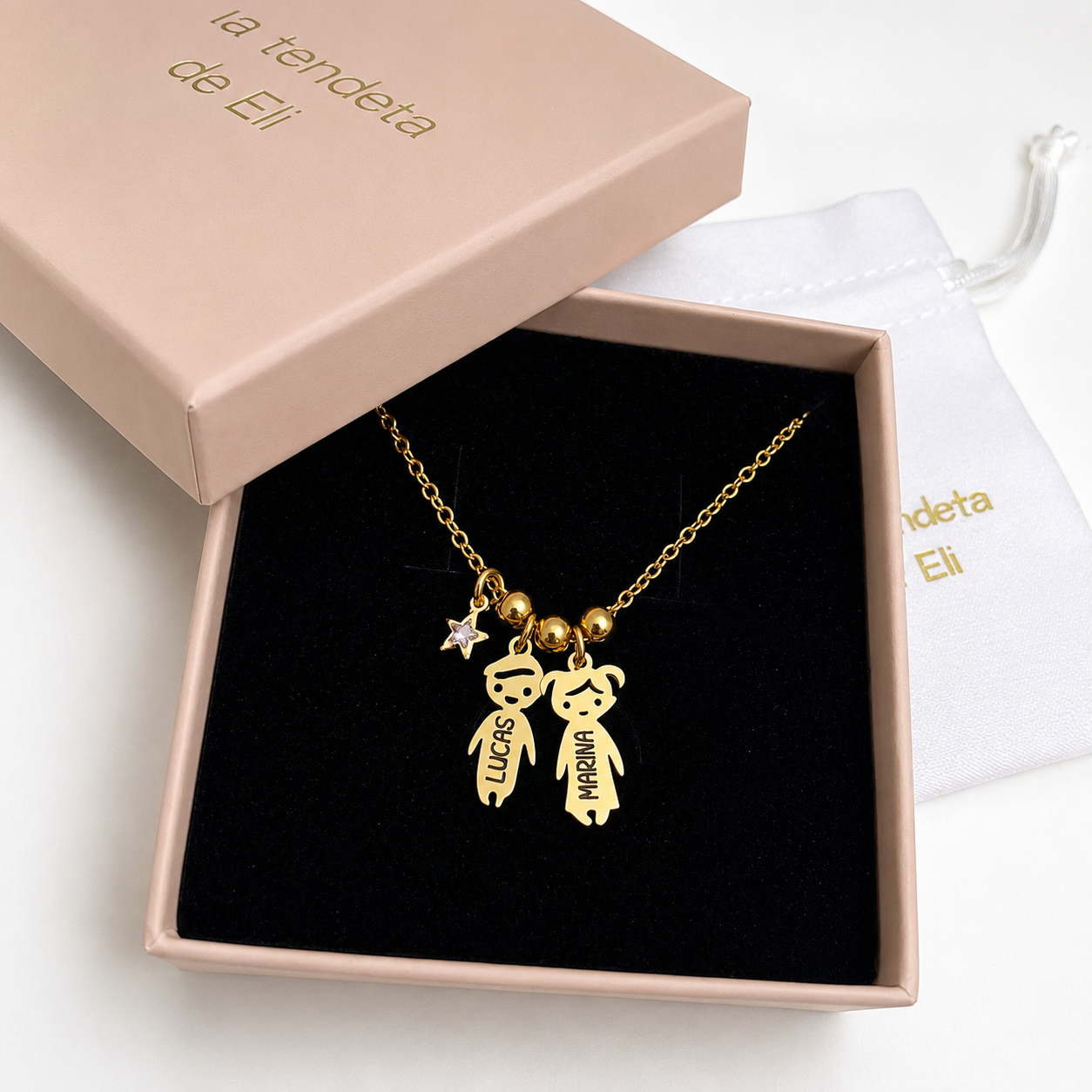 Collar Niños Personalizados con Estrella - Acero Inoxidable Baño Oro