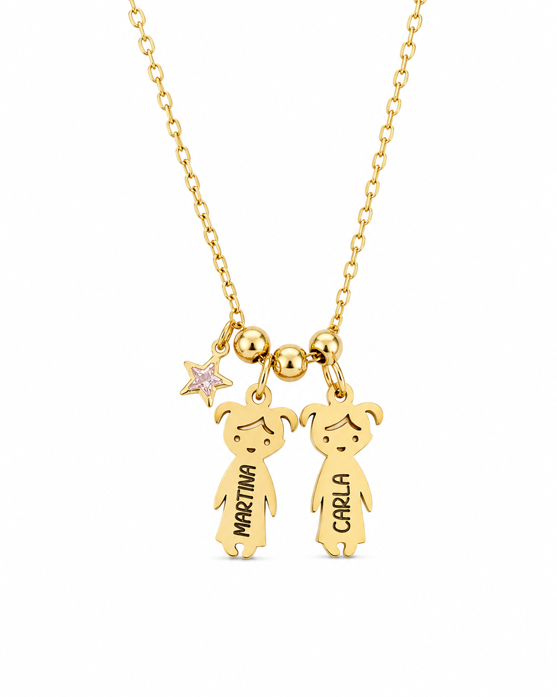 Collar Niños Personalizados con Estrella - Acero Inoxidable Baño Oro