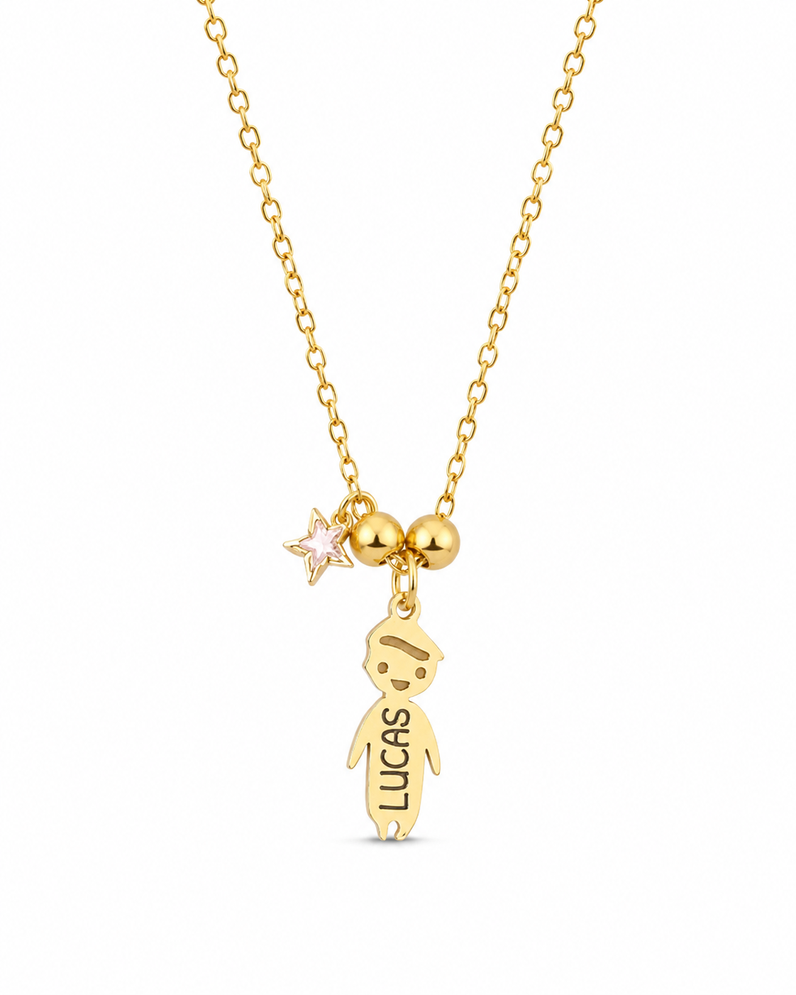Collar Niños Personalizados con Estrella - Acero Inoxidable Baño Oro