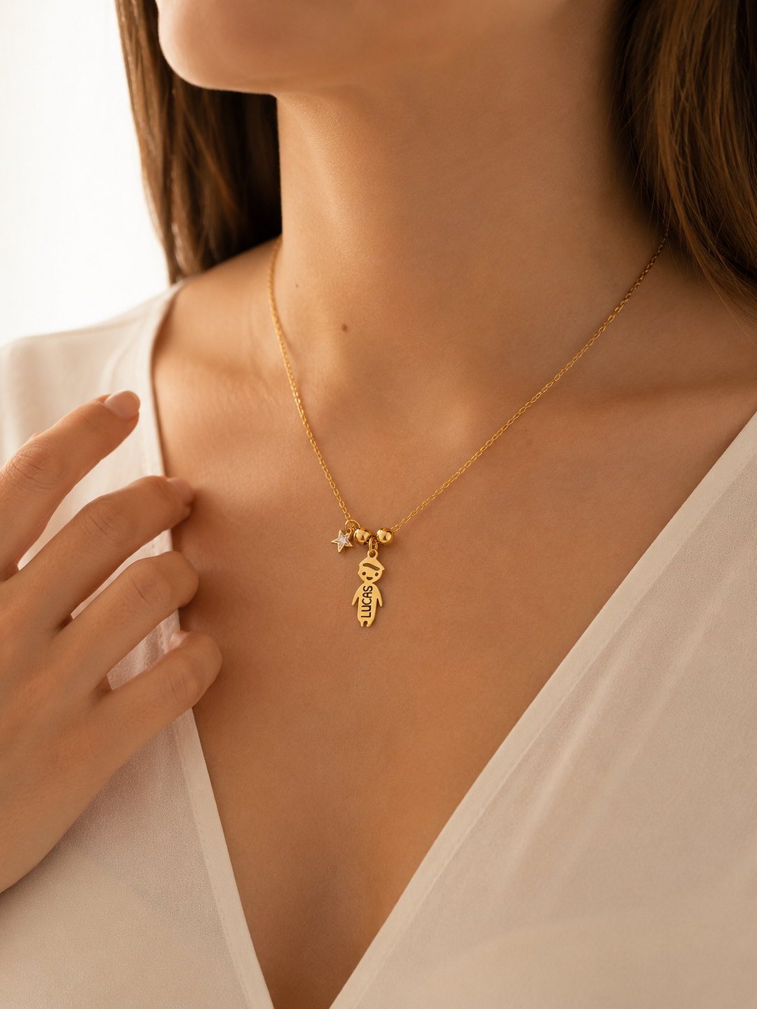 Collar Niños Personalizados con Estrella - Acero Inoxidable Baño Oro