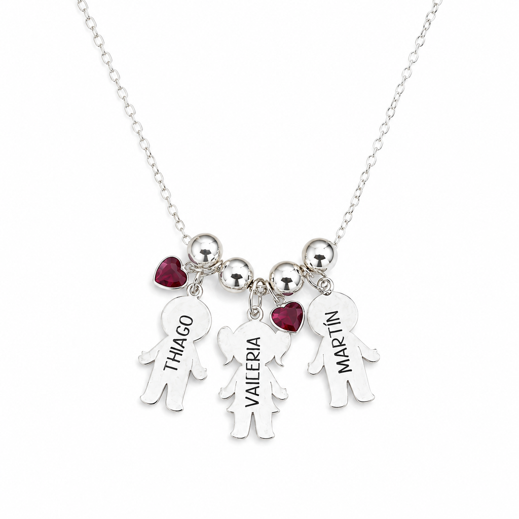 Collar Personalizado con Siluetas de Niños – Plata de Ley 925