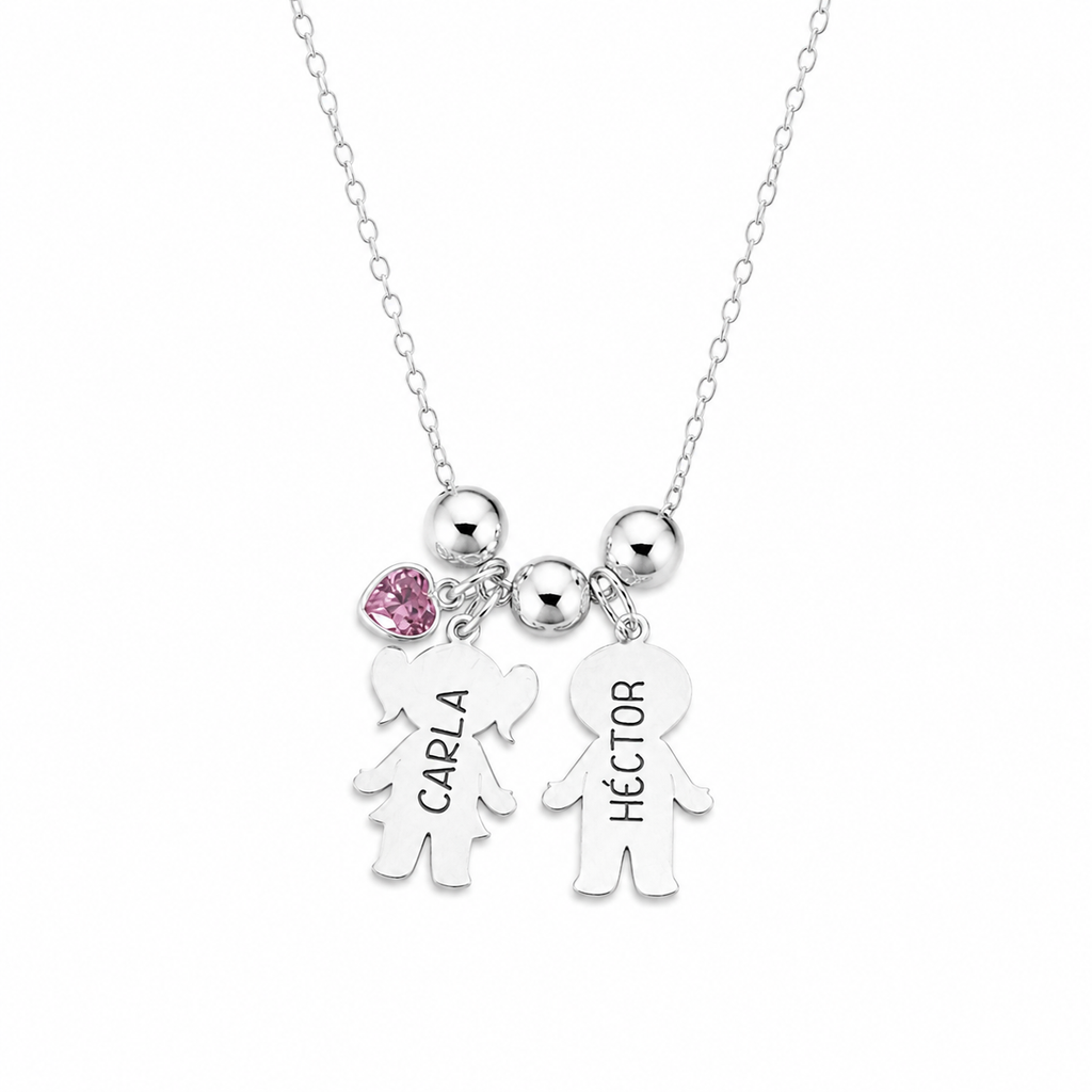Collar Personalizado con Siluetas de Niños – Plata de Ley 925