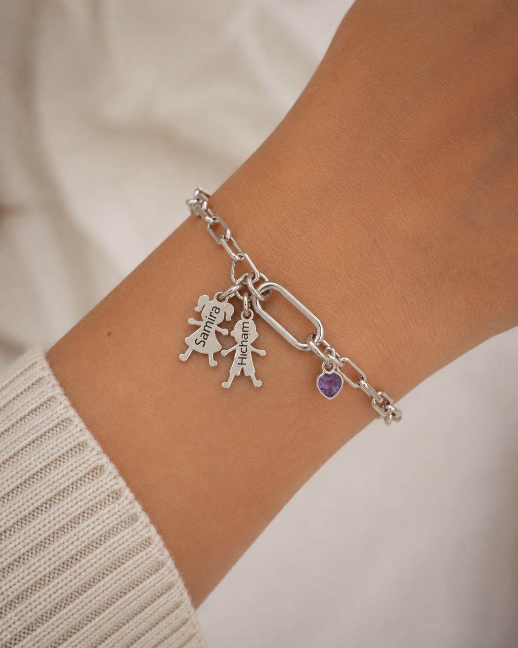Pulsera Personalizada con Eslabón Central y Siluetas – Plata de Ley 925